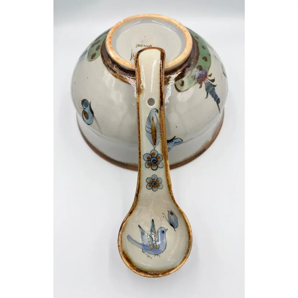 Folk-Art Ken Edwards Palomar Tonala Pottery Hand Painted Punch Bowl w/Ladle